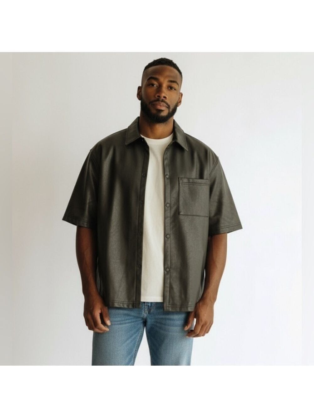 Zara Short Sleeve Faux Leather Shirt - Size Large